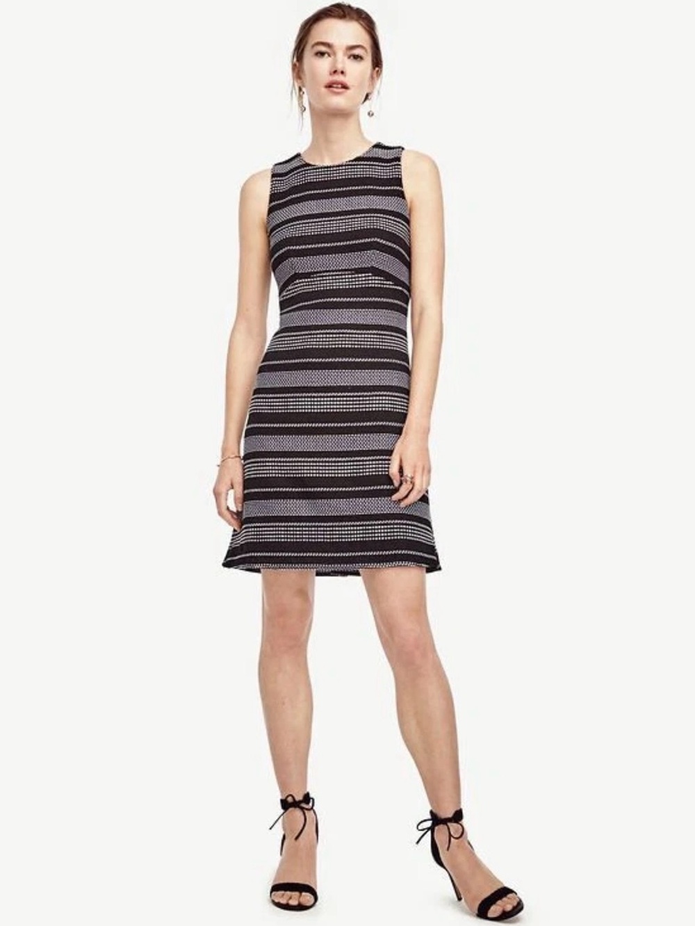 ANN TAYLOR Stripe Black White Tweed Curve Seam Flare Dress - Size 6